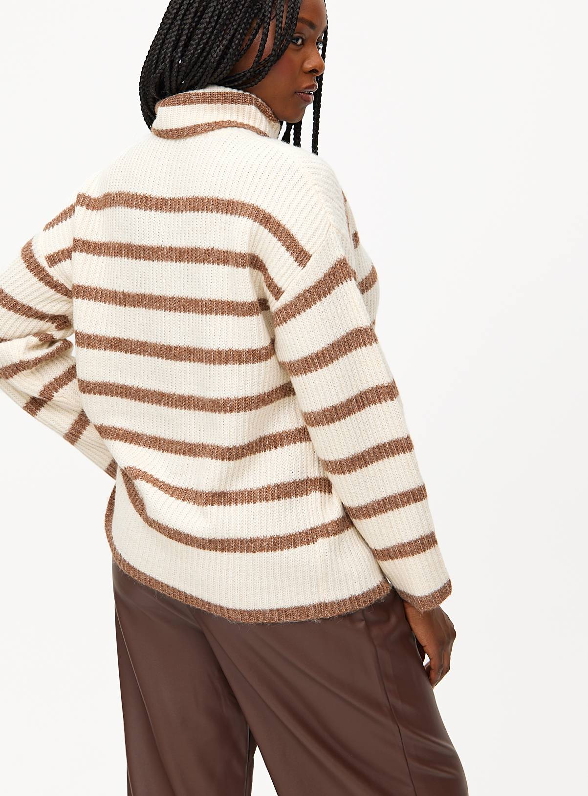 Cream Stripe Roll Neck Jumper 14 - Image 4